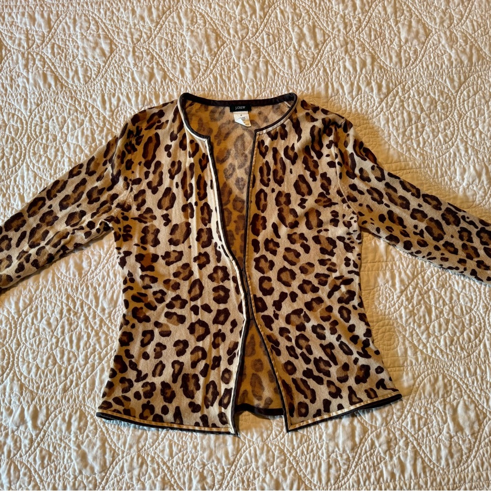 J. Crew Brown Tan Leopard Print Cardigan Sweater